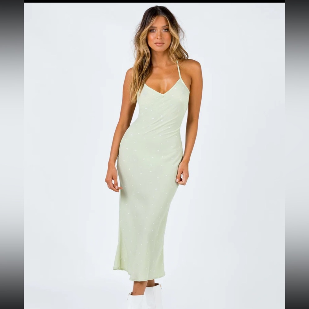 Princess Polly green polka dot midi dress